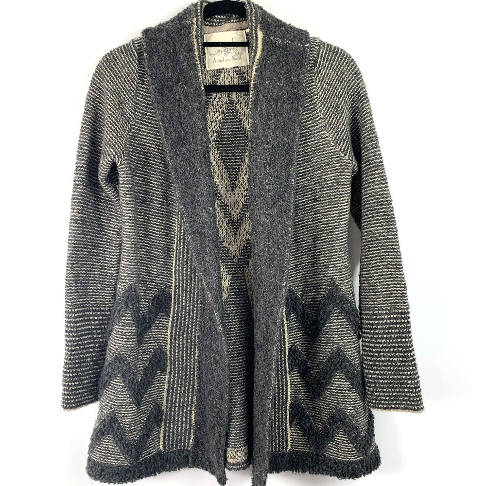 Angel of the North anthropologie long gray/black wool blend cardigan. size Small